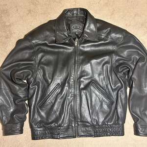 Tannery West Vintage Men's Black Leather Bomber Jacket